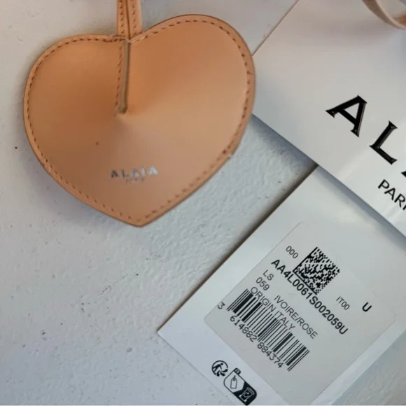 Alaia Cream Heart Leather Keychain